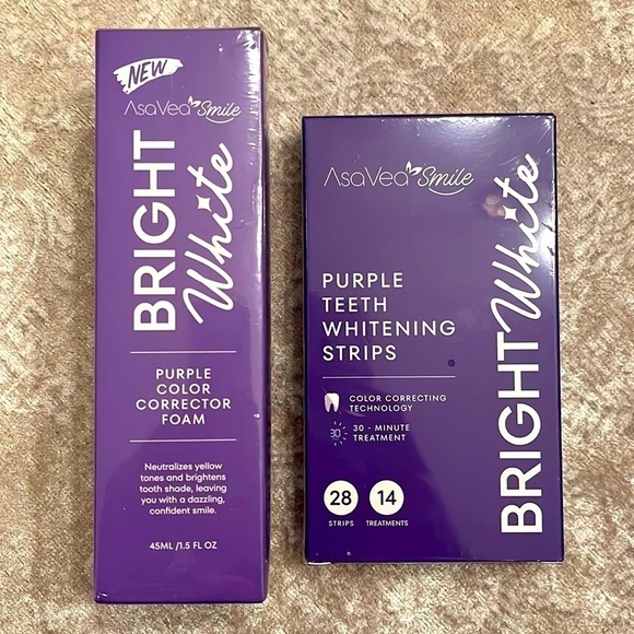 Brand New Bright White Bundle Purple Color Correcting Foam & Whitening Strips - Picture 1 of 16
